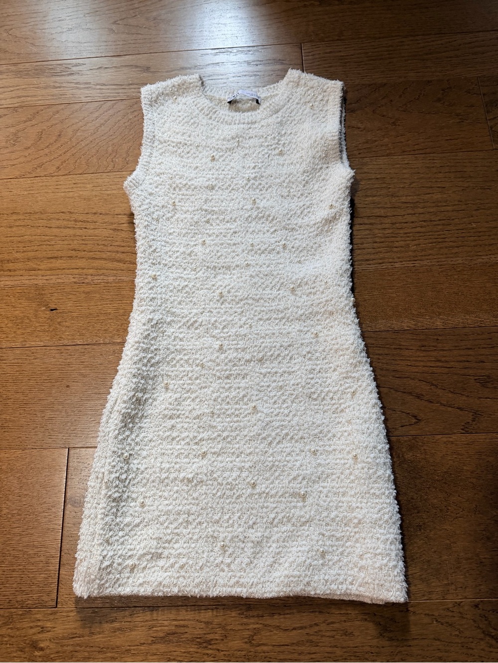 Zara Pearl Cream Textured Shift Dress